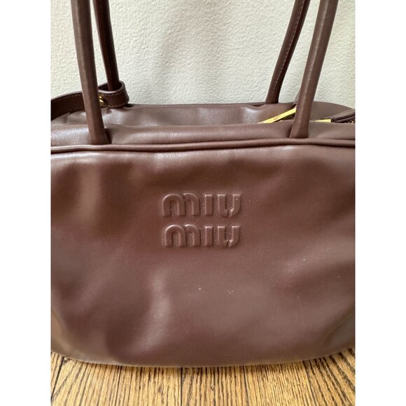 Miu Miu Beau Logo-Debossed Leather Bag Coffee Brown - Picture 2 of 10